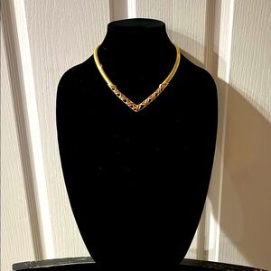 Vintage Gold tone  V-Shaped Necklace with Delicate Chain Design 1980s